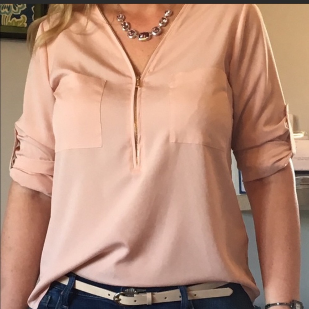 Calvin Klein Blush Color Zipper Blouse Small